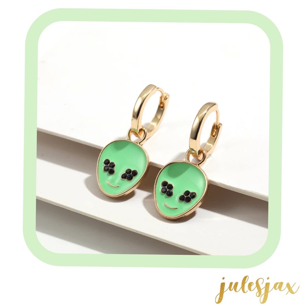 NWT alien green and gold earrings
